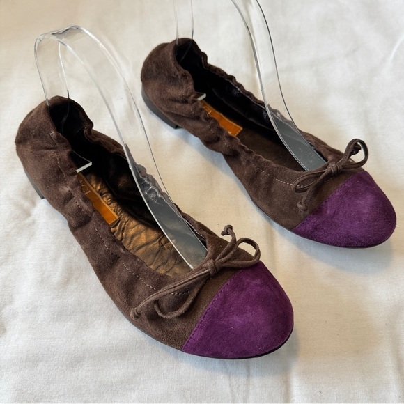 AGL 38.5 Suede Leather Ballet Flats ~ Purple & Brown Comfort - Picture 1 of 8
